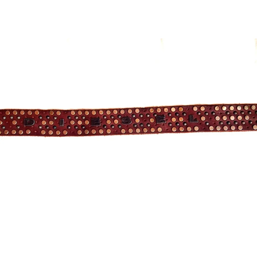 DIESEL Y2K Brown Leather Belt Men’s Studded Punk Vintage Biker Punk Sz 42